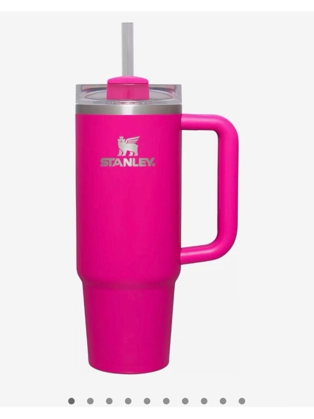 30 oz Stanley Bright Pink Travel Tumbler with Handle and Straw